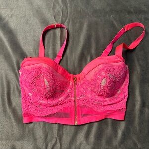 Victorias Secret Long Line Underwire Demi-Buste Neon Pink Bustier Bra 34D Corset